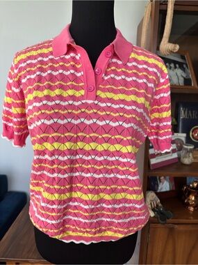 Women’s Pink Striped Knit Polo Top Petal Dew
